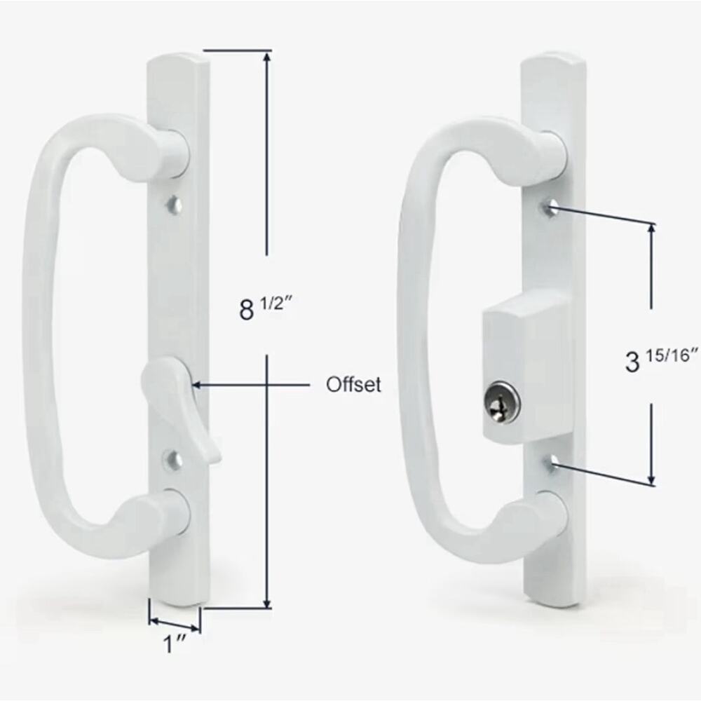 Keyed Sliding Patio Door Handle Set White Truth Legacy 2265 3-15/16” Hole Space - Picture 3 of 7